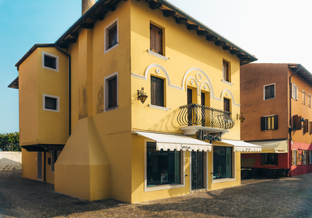 Tourist district of the old provincial town of Caorle in Italy on the Adriatic coastのeditorial素材