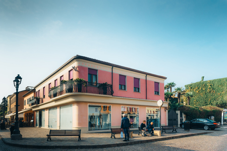 Tourist district of the old provincial town of Caorle in Italy on the Adriatic coastのeditorial素材
