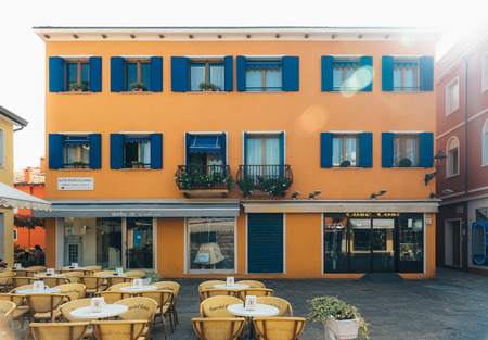 Tourist district of the old provincial town of Caorle in Italy on the Adriatic coastのeditorial素材