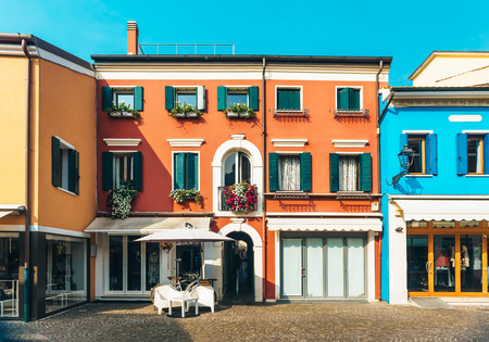 Tourist district of the old provincial town of Caorle in Italy on the Adriatic coastのeditorial素材