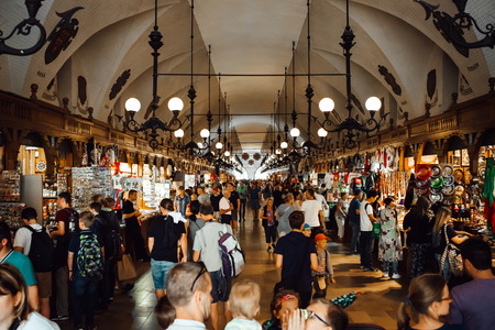 market on the central tourist area of Krakow in Polandのeditorial素材