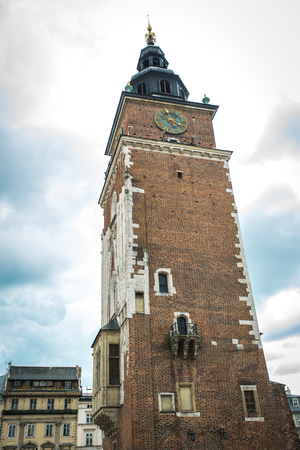 tourist architectural attractions in the market square of Krakowの写真素材