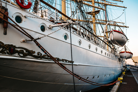 old sailing ship, frigate at anchor in the port of Gdynia, Poland