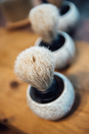 barbershop barber tools, shaving brush in bowlの写真素材
