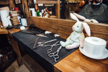 razor barberman tools on shelfの写真素材