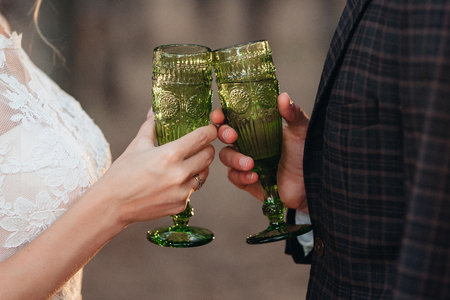wedding glasses for wine and champagne from crystalの写真素材