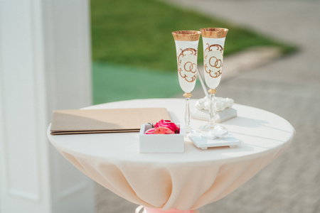 wedding glasses for wine and champagne from crystalの写真素材
