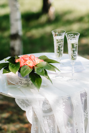 wedding glasses for wine and champagne from crystalの写真素材