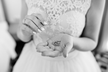 wedding rings with a wedding decorの写真素材