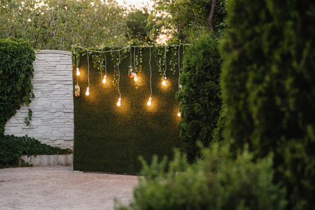 wedding ceremony area, arch chairs decorの写真素材