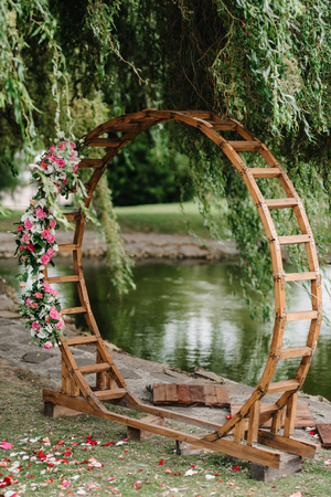 wedding ceremony area, arch chairs decorの写真素材