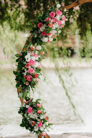 wedding ceremony area, arch chairs decorの写真素材