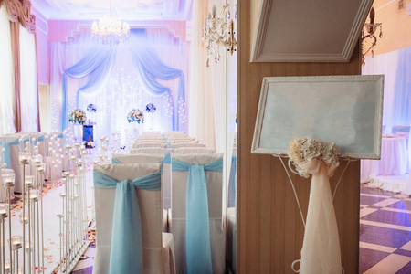 wedding ceremony area, arch chairs decorの写真素材