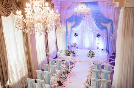 wedding ceremony area, arch chairs decorの写真素材