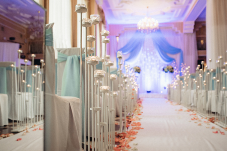 wedding ceremony area, arch chairs decorの写真素材