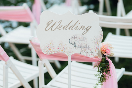 wedding ceremony area, arch chairs decorの写真素材