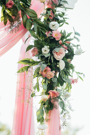 wedding ceremony area, arch chairs decorの写真素材