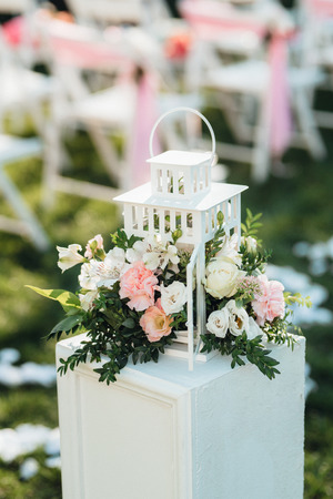 wedding ceremony area, arch chairs decorの写真素材