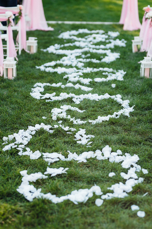 wedding ceremony area, arch chairs decorの写真素材