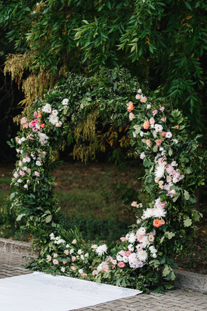 wedding ceremony area, arch chairs decorの写真素材