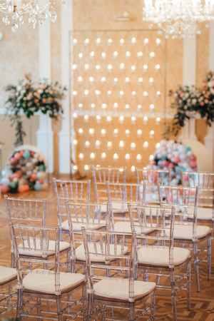 wedding ceremony area, arch chairs decorの写真素材