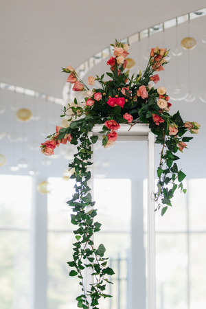 wedding ceremony area, arch chairs decorの写真素材