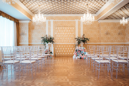 wedding ceremony area, arch chairs decorの写真素材
