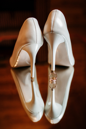 wedding shoes of the bride, beautiful fashionの写真素材