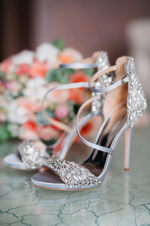 wedding shoes of the bride, beautiful fashionの写真素材