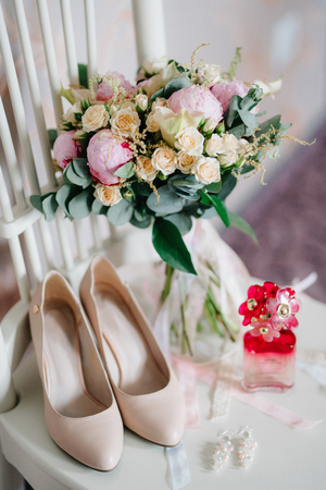 wedding shoes of the bride, beautiful fashionの写真素材