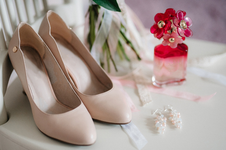 wedding shoes of the bride, beautiful fashionの写真素材