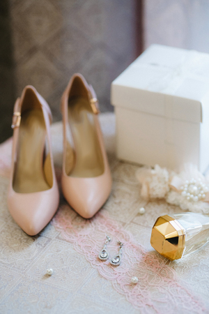 wedding shoes of the bride, beautiful fashionの写真素材