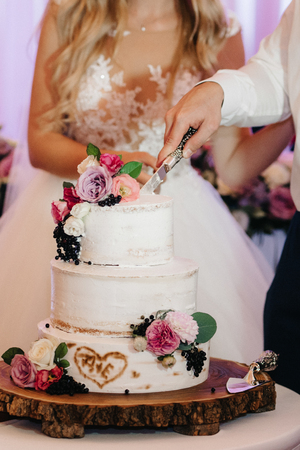 wedding cake at the wedding of the newlywedsの写真素材