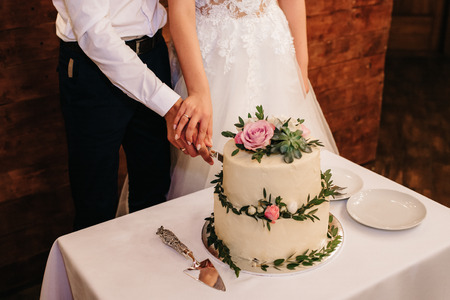 wedding cake at the wedding of the newlywedsの写真素材