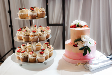 wedding cake at the wedding of the newlywedsの写真素材