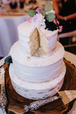 wedding cake at the wedding of the newlywedsの写真素材