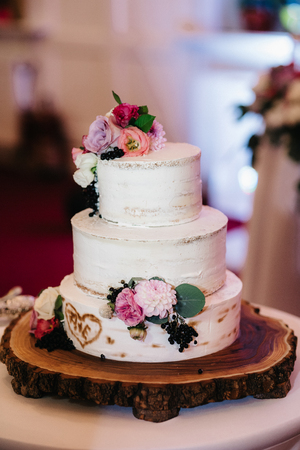 wedding cake at the wedding of the newlywedsの写真素材