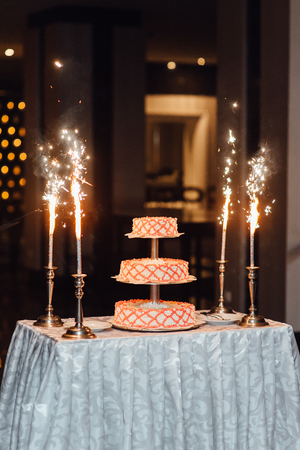 wedding cake at the wedding of the newlywedsの写真素材