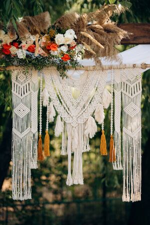 wedding ceremony area, arch chairs decorの写真素材