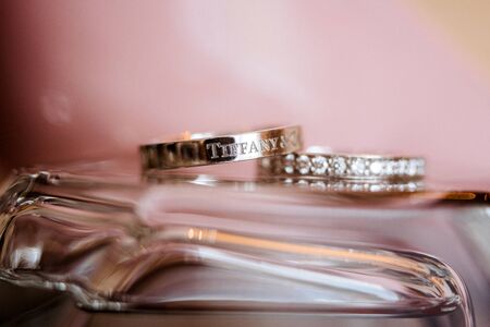 wedding rings with a wedding decorの写真素材