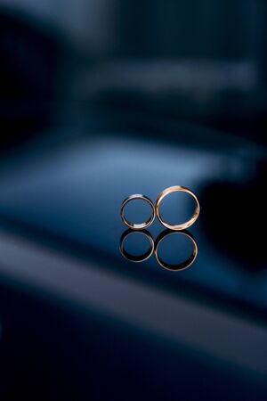 wedding rings with a wedding decorの写真素材