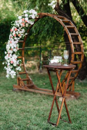 wedding ceremony area, arch chairs decorの写真素材