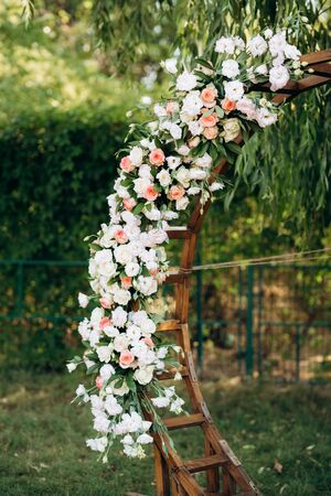 wedding ceremony area, arch chairs decorの写真素材