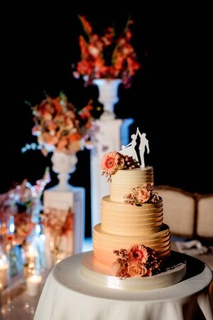 wedding cake at the wedding of the newlywedsの写真素材
