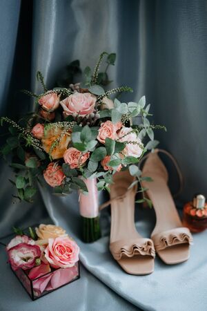 wedding shoes of the bride, beautiful fashionの写真素材