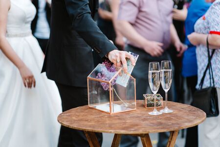 wedding glasses for wine and champagne from clear crystalの写真素材