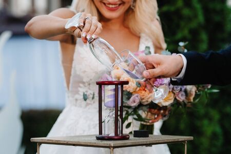 wedding glasses for wine and champagne from clear crystalの写真素材