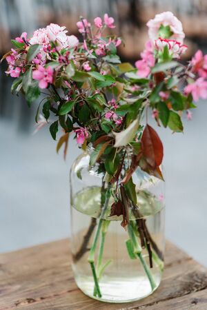 elegant wedding decorations made of natural flowers and green elementsの写真素材