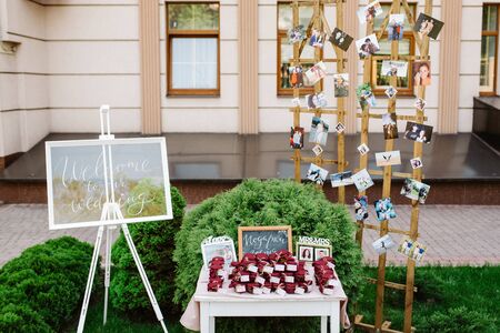 elegant wedding decorations made of natural flowers and green elementsの写真素材