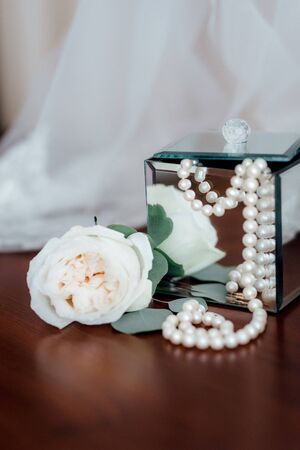 elegant wedding decorations made of natural flowers and green elementsの写真素材